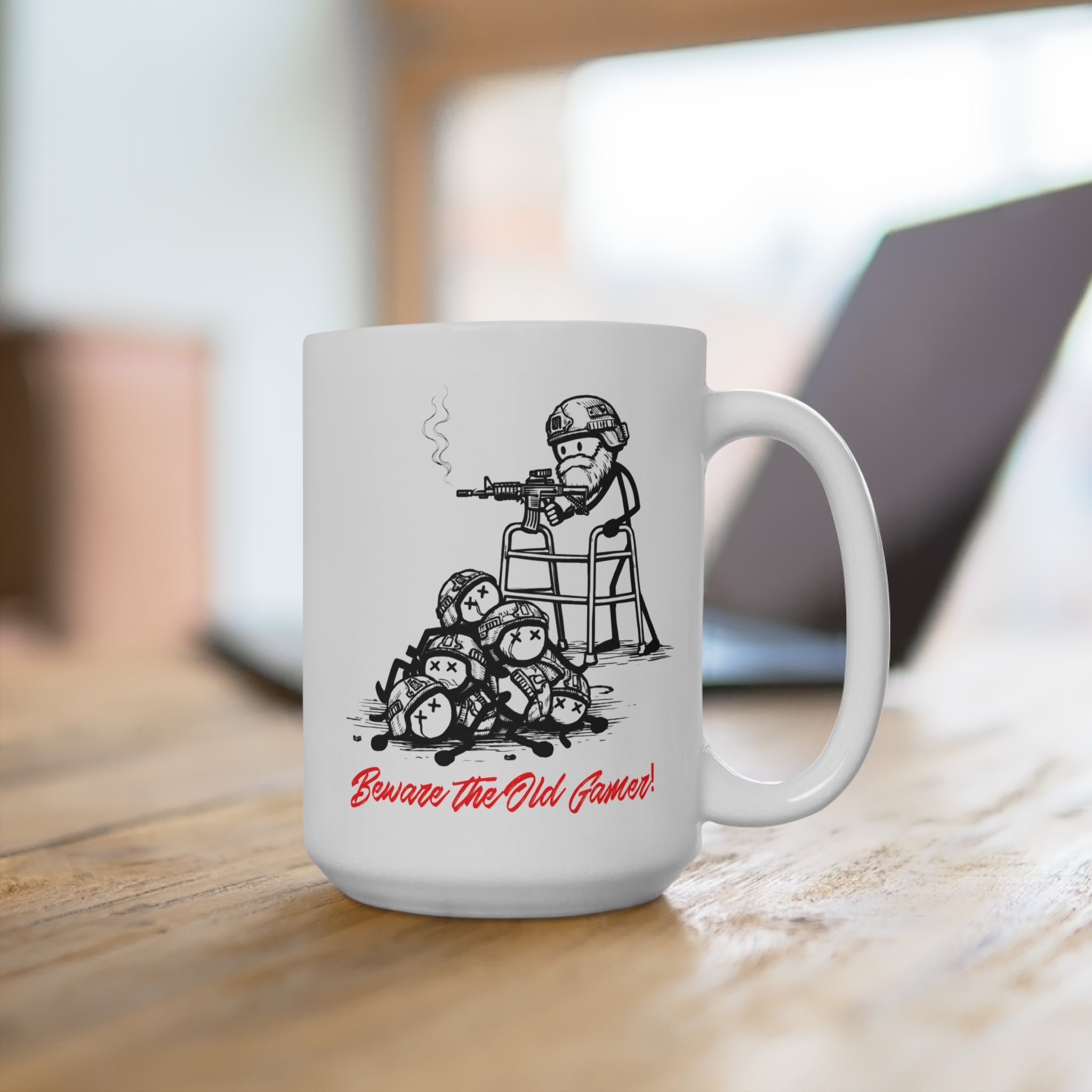 15oz Mug — "Beware the Old Gamer" Retro Gamer Coffee Mug